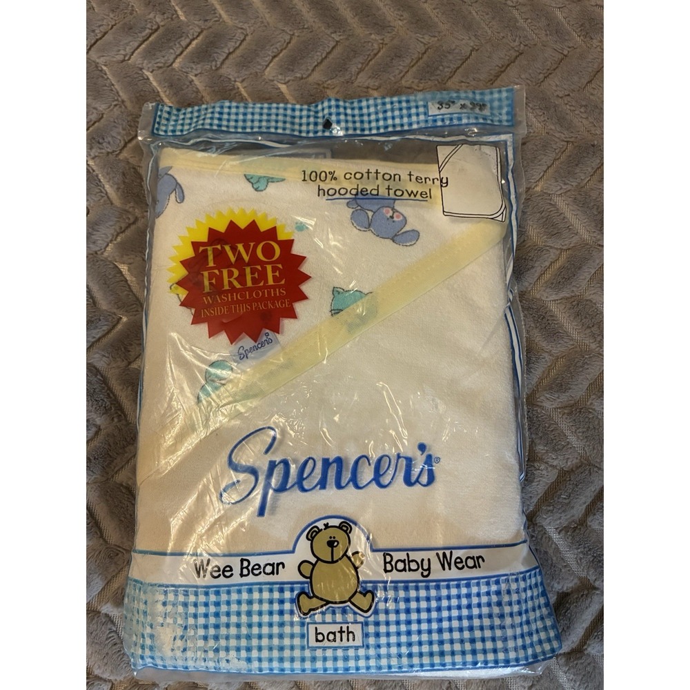 Spencers Wee Bear Baby Wear Dog Cat Vtg Kmart Hood Towel Cotton Terry Washcloth